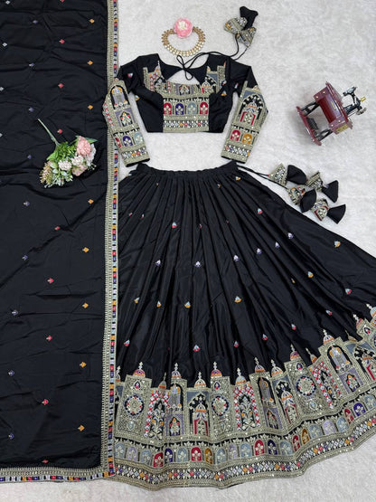 Natural Crep Silk With Thread And Sequence Work Lehenga Choli