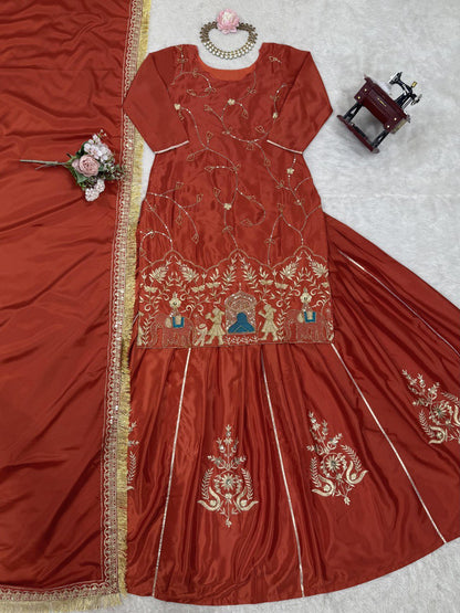 New Natural Crep Silk Thred With SequenceWork Top Lehenga