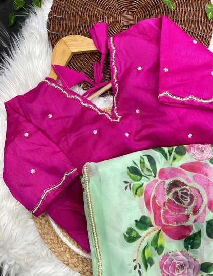 Green Color Soft Elegent Georgette Print Hand Work Saree