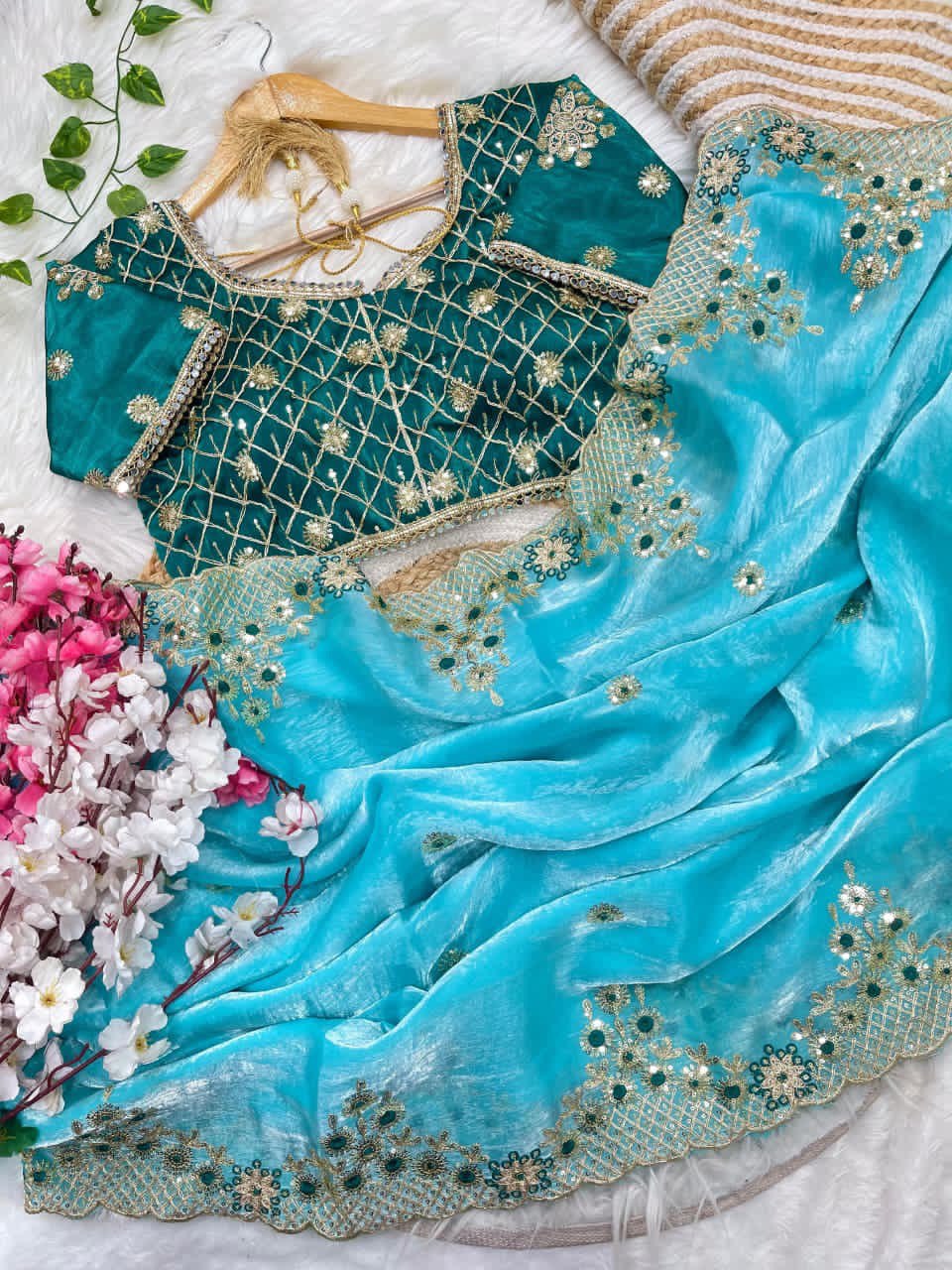 Fendy Sartin Silk With BEautifull Embroidery Work Saree