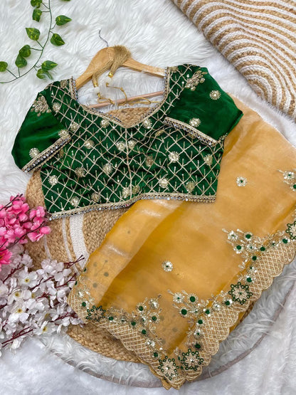 Fendy Sartin Silk With BEautifull Embroidery Work Saree