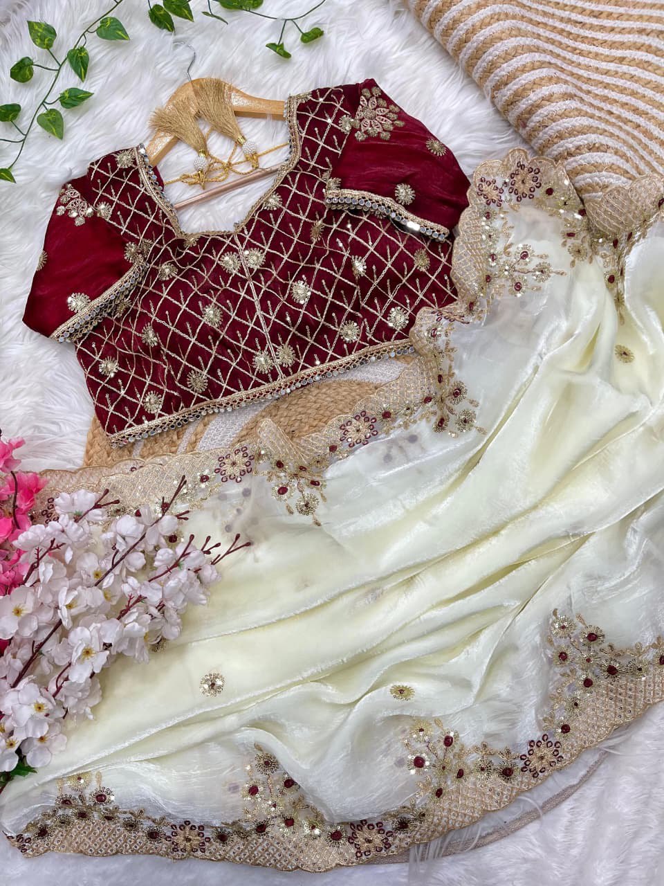 Fendy Sartin Silk With BEautifull Embroidery Work Saree