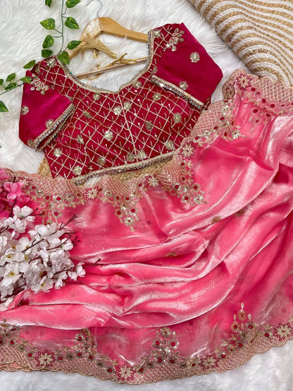 Fendy Sartin Silk With BEautifull Embroidery Work Saree