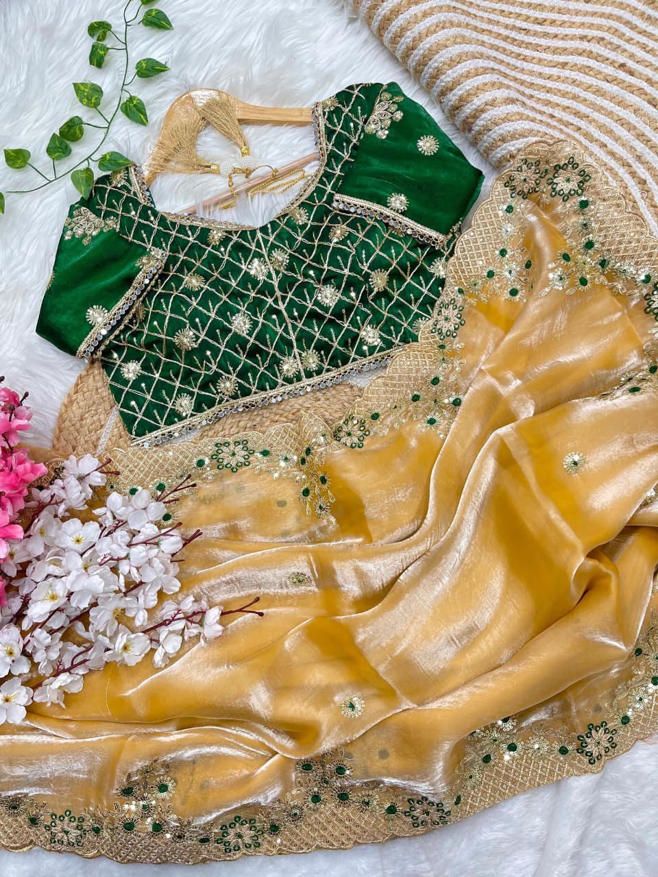 Fendy Sartin Silk With BEautifull Embroidery Work Saree