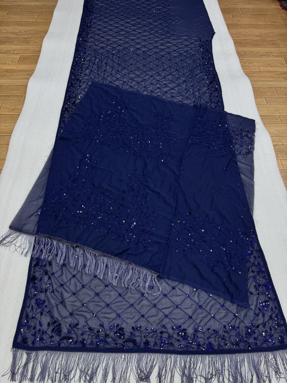 Faux Georgette Embroidered Saree Set