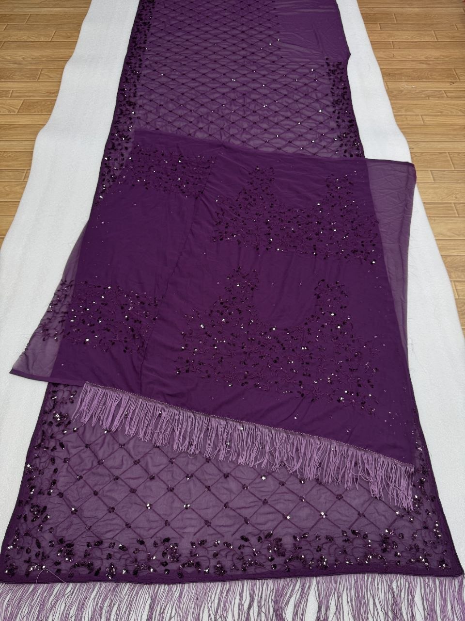 Faux Georgette Embroidered Saree Set