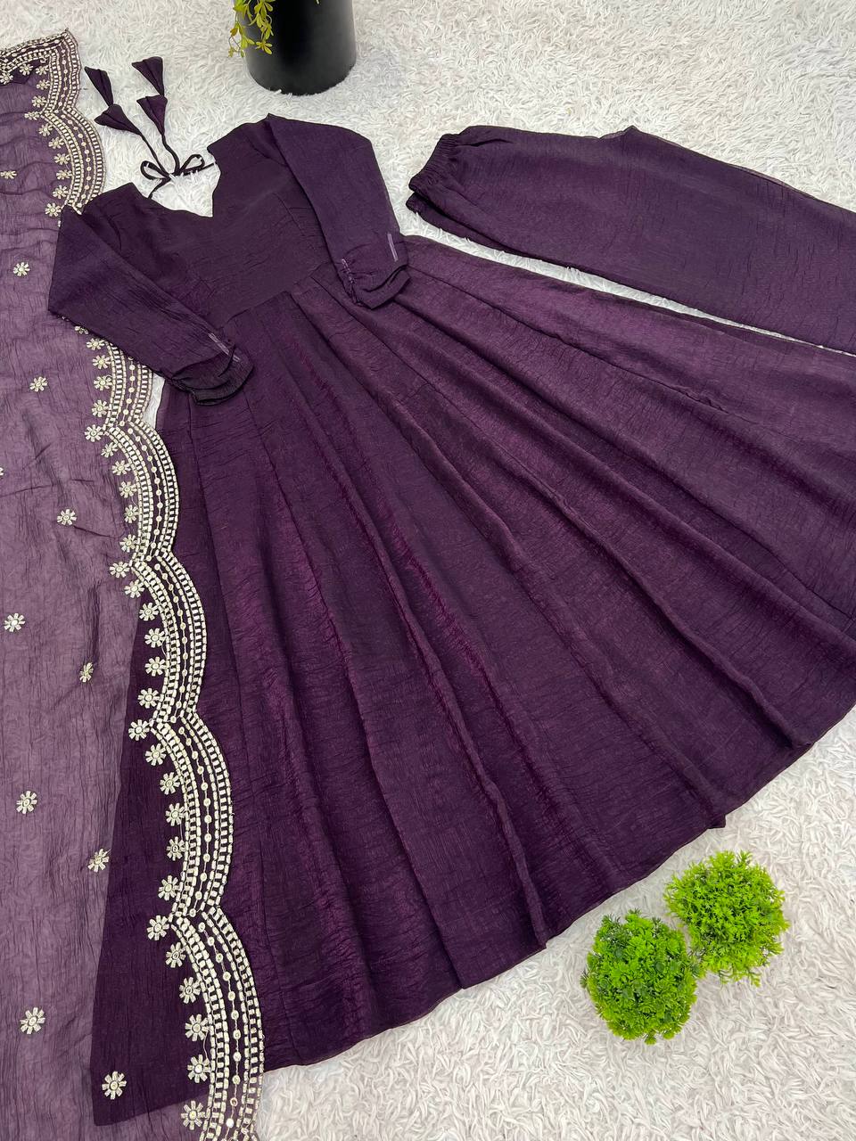 MOST TRENDING WOMEN'S SPECIAL WEDDING WEAR GOWN PLAZZO IN FANDY SILK