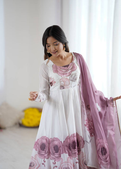 SOFT ORGANZA SILK FANCY BADLA JARI WORK ANARKALI GOWN