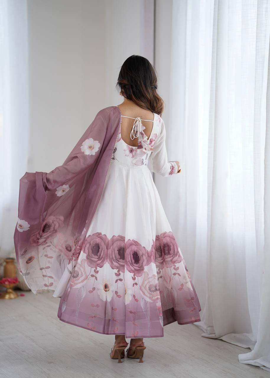 SOFT ORGANZA SILK FANCY BADLA JARI WORK ANARKALI GOWN