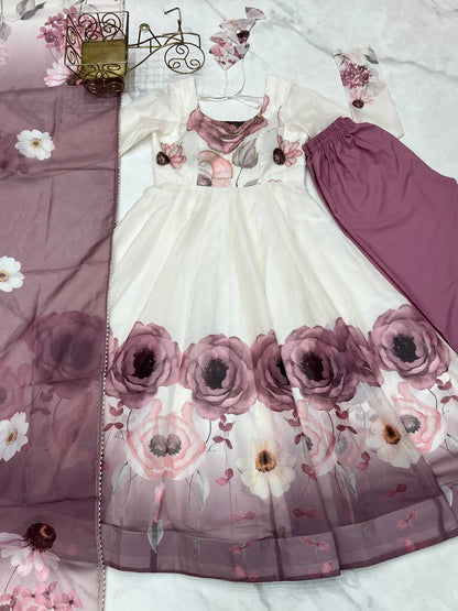 SOFT ORGANZA SILK FANCY BADLA JARI WORK ANARKALI GOWN