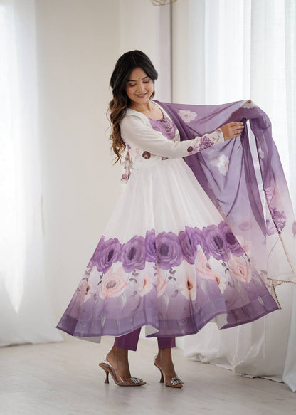 SOFT ORGANZA SILK FANCY BADLA JARI WORK ANARKALI GOWN