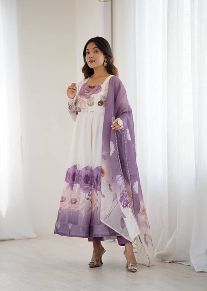 SOFT ORGANZA SILK FANCY BADLA JARI WORK ANARKALI GOWN