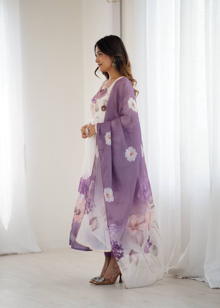 SOFT ORGANZA SILK FANCY BADLA JARI WORK ANARKALI GOWN