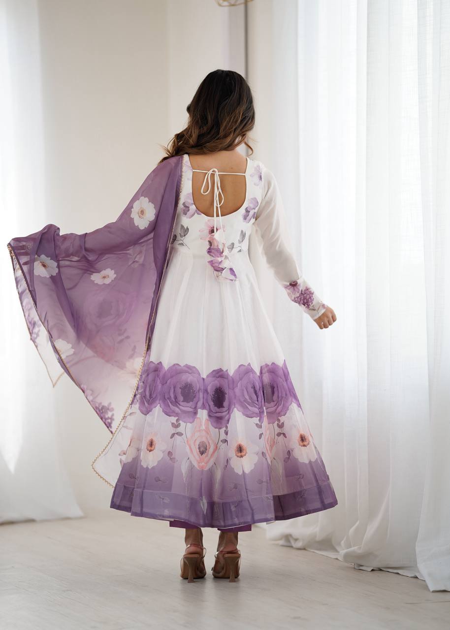 SOFT ORGANZA SILK FANCY BADLA JARI WORK ANARKALI GOWN