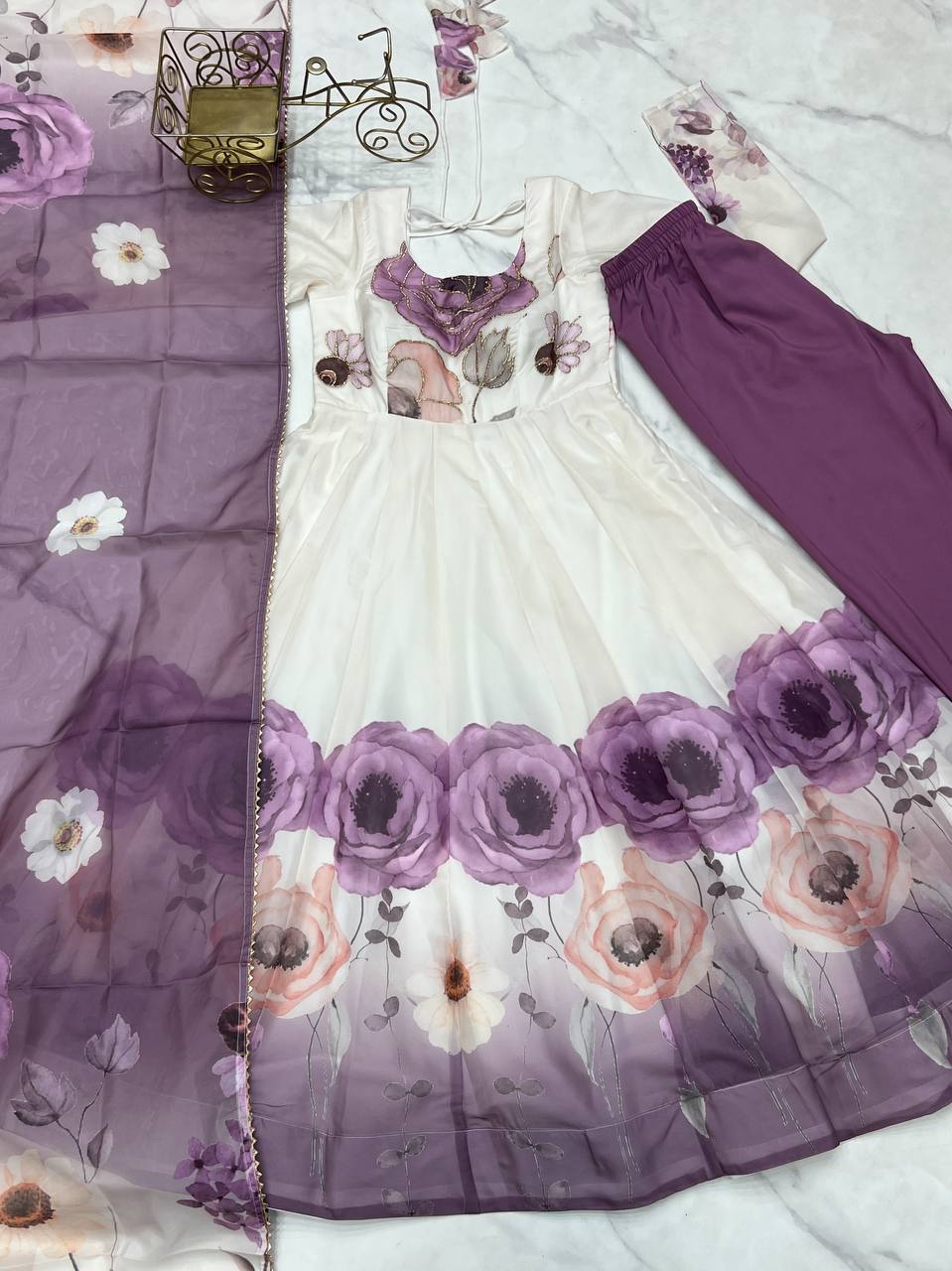 SOFT ORGANZA SILK FANCY BADLA JARI WORK ANARKALI GOWN