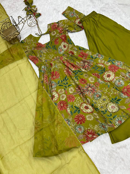 Pure Soft Romaqnsilk Chanderi With Digital Print Work With Padded, Side Zipper KediyaKurti  Plazzo