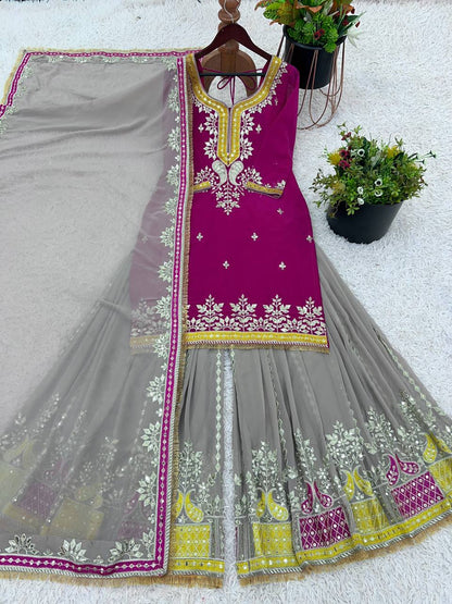 Heavy Faux Georgette Sequence Work With Full Sleeves Top Sharara