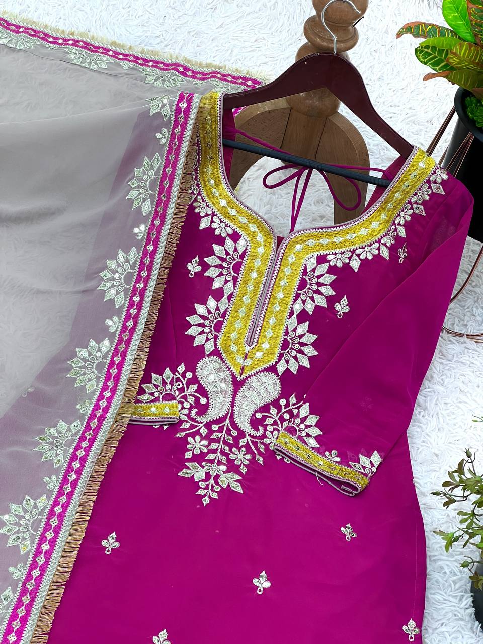 Heavy Faux Georgette Sequence Work With Full Sleeves Top Sharara
