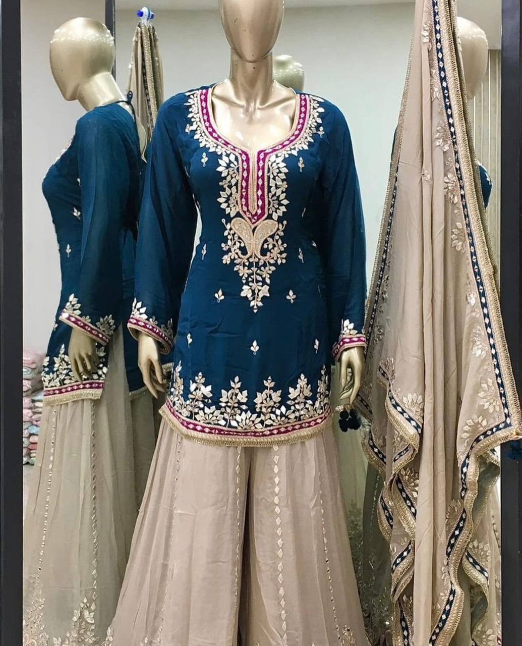 Heavy Faux Georgette Sequence Work With Full Sleeves Top Sharara