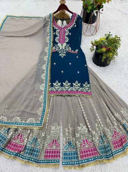 Heavy Faux Georgette Sequence Work With Full Sleeves Top Sharara