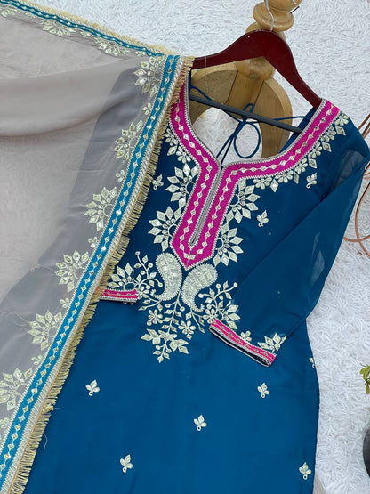 Heavy Faux Georgette Sequence Work With Full Sleeves Top Sharara