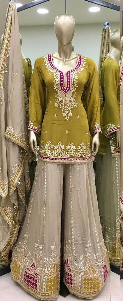 Heavy Faux Georgette Sequence Work With Full Sleeves Top Sharara