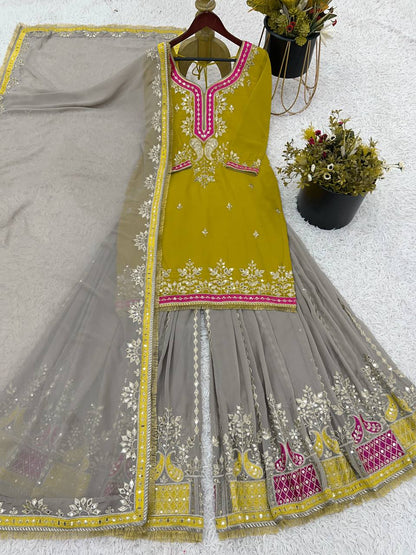 Heavy Faux Georgette Sequence Work With Full Sleeves Top Sharara