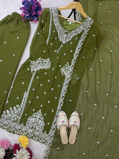 HEavy Fox Geprgette Embroidery Work Top Plazzo