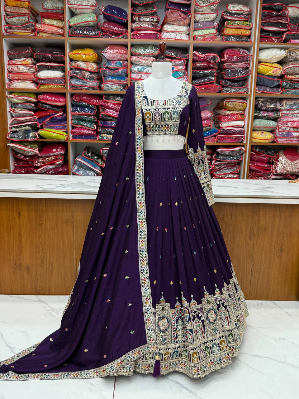 Pure Vichitra Silk Fancy Embroidery Work Cancan And Canvas Work Lehenga