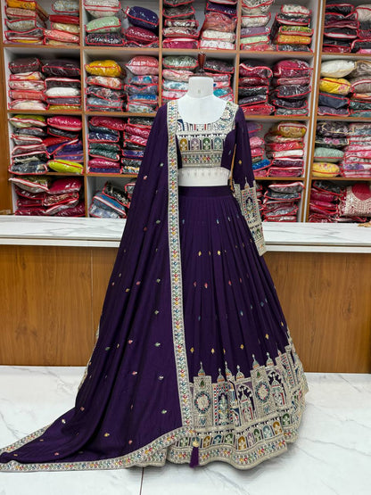 Pure Vichitra Silk Fancy Embroidery Work Cancan And Canvas Work Lehenga