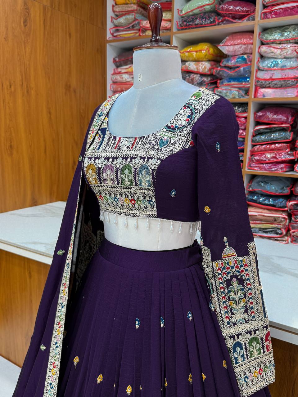 Pure Vichitra Silk Fancy Embroidery Work Cancan And Canvas Work Lehenga