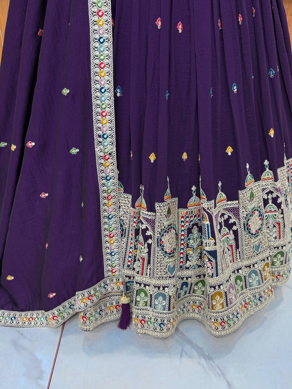 Pure Vichitra Silk Fancy Embroidery Work Cancan And Canvas Work Lehenga