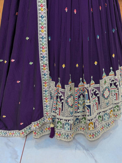 Pure Vichitra Silk Fancy Embroidery Work Cancan And Canvas Work Lehenga