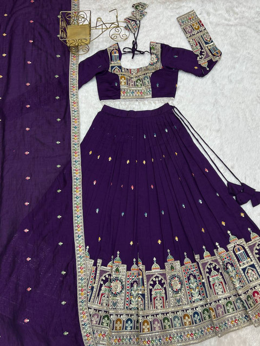 Pure Vichitra Silk Fancy Embroidery Work Cancan And Canvas Work Lehenga
