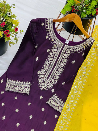 Fox Georgette With Embroidery Work With Full Sleeve With Lace Work Border Top Pent