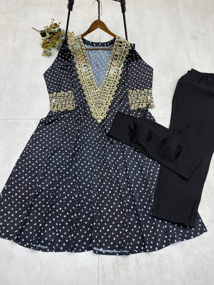 Georgette Digital Print With Real Mirror Work Kurti