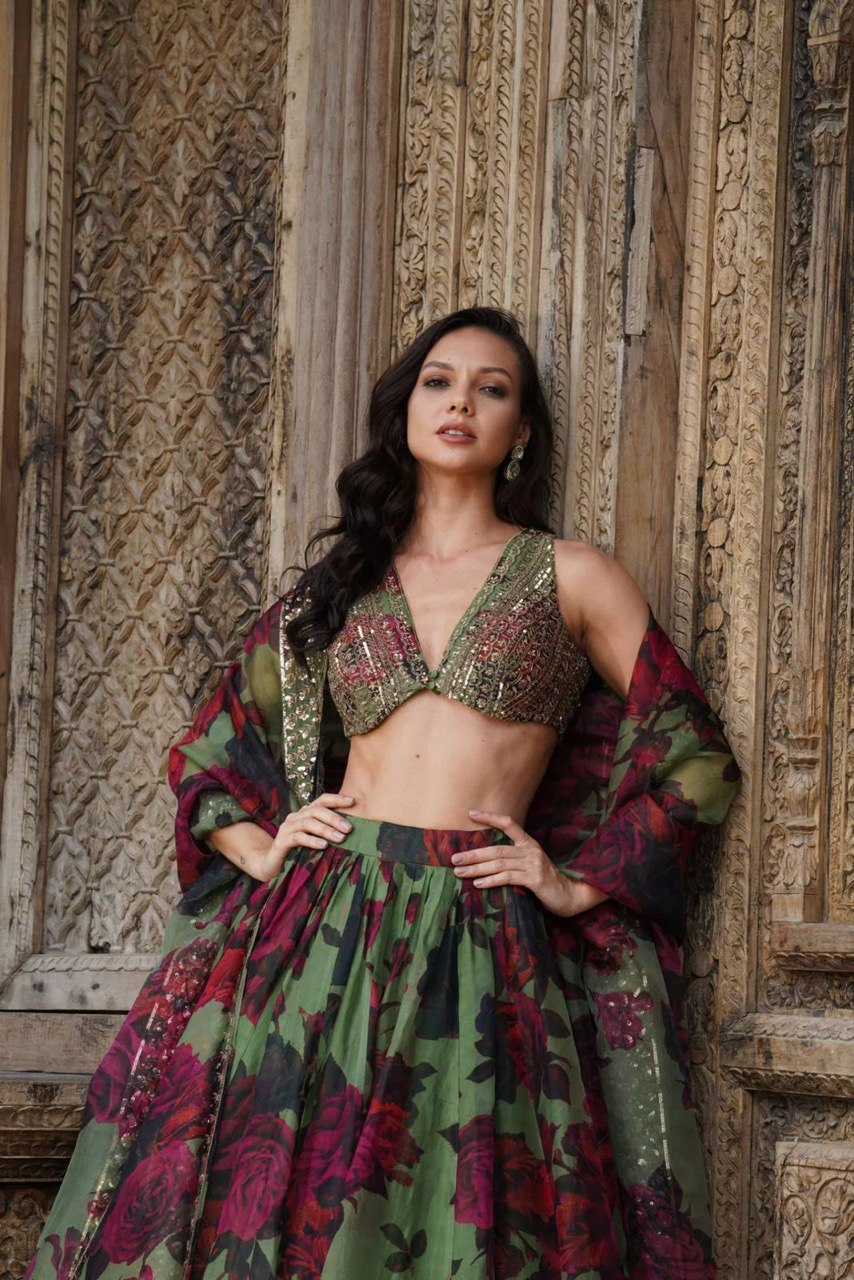 MULTI-COLOR SEQUIN THREAD WORK LEHENGA CHOLI AND DUPATTA