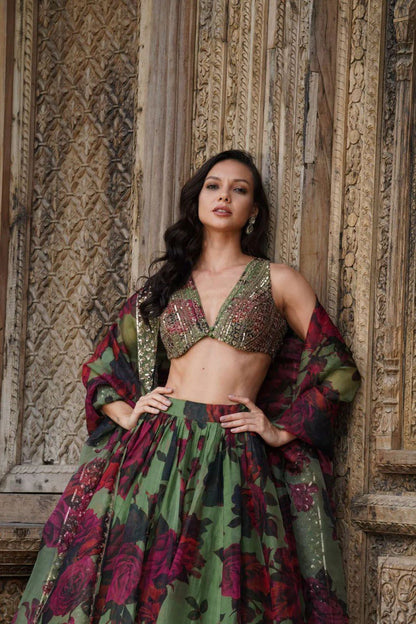 MULTI-COLOR SEQUIN THREAD WORK LEHENGA CHOLI AND DUPATTA