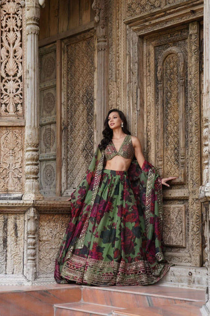 MULTI-COLOR SEQUIN THREAD WORK LEHENGA CHOLI AND DUPATTA