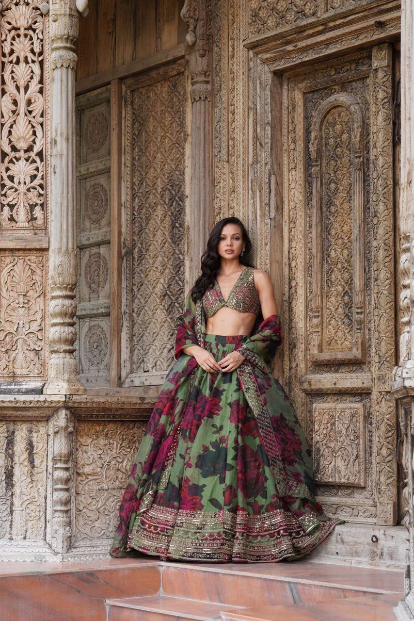 MULTI-COLOR SEQUIN THREAD WORK LEHENGA CHOLI AND DUPATTA