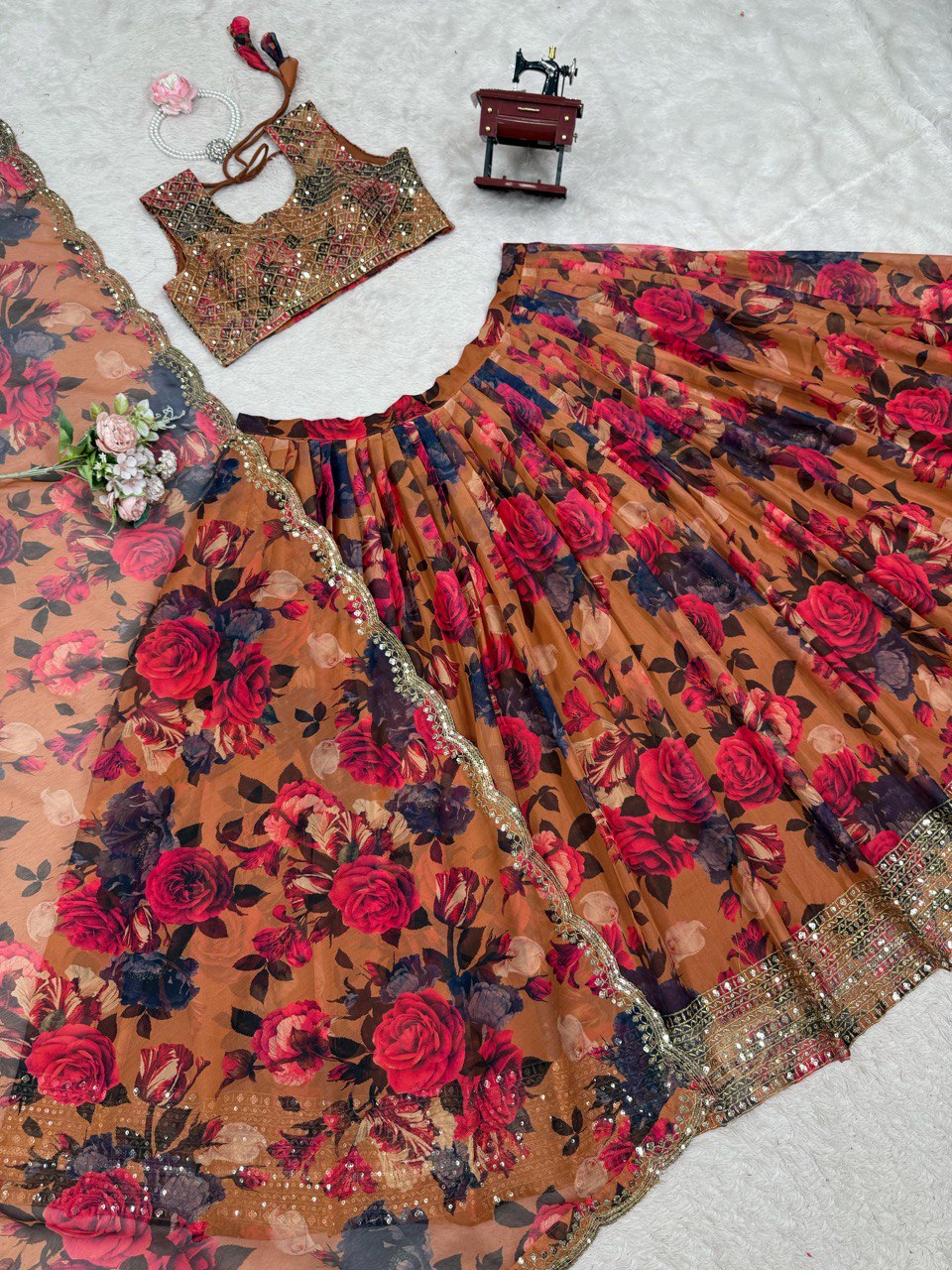MULTI-COLOR SEQUIN THREAD WORK LEHENGA CHOLI AND DUPATTA