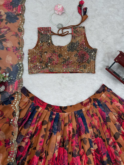 MULTI-COLOR SEQUIN THREAD WORK LEHENGA CHOLI AND DUPATTA