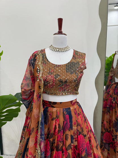 MULTI-COLOR SEQUIN THREAD WORK LEHENGA CHOLI AND DUPATTA