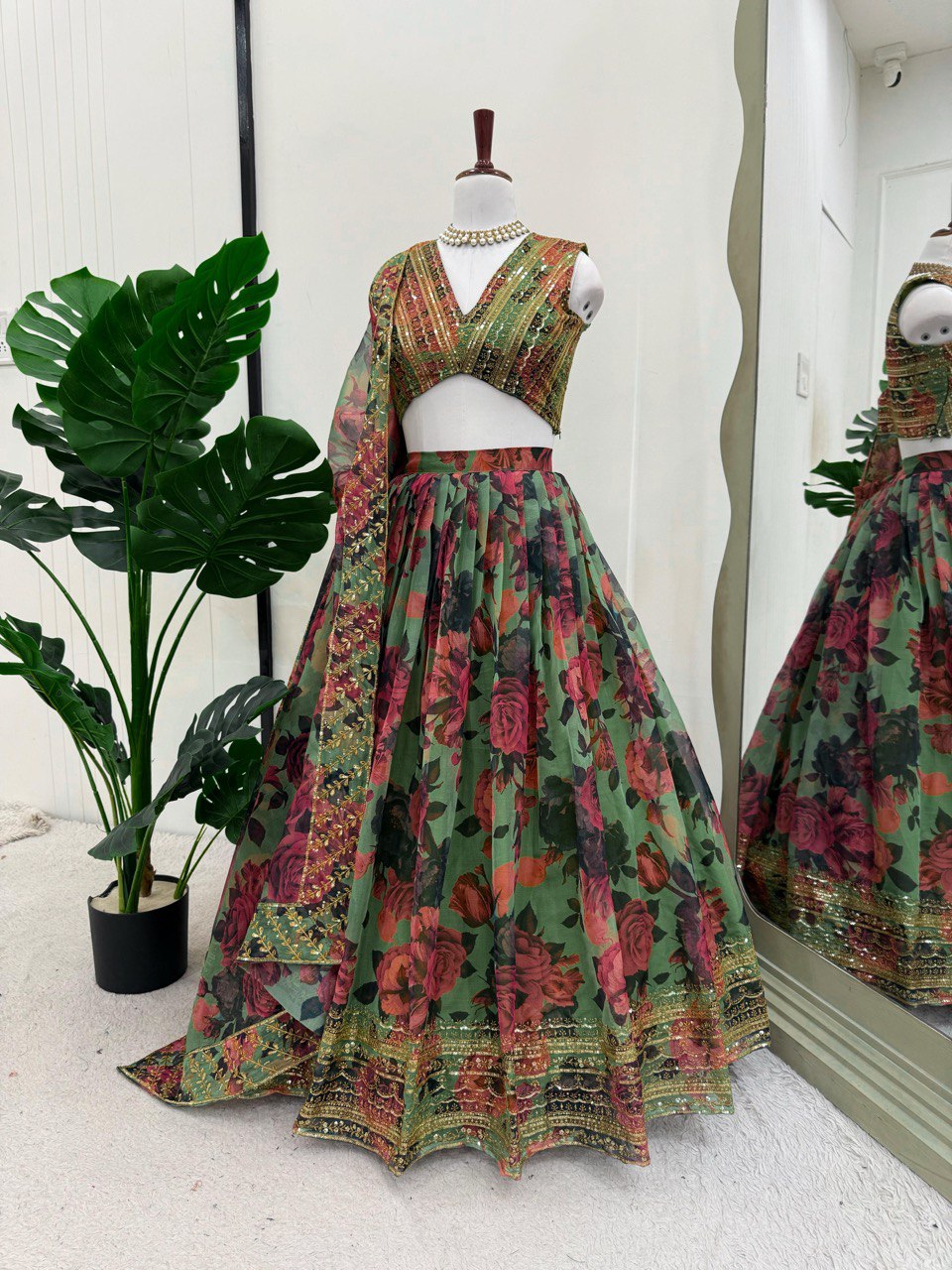 MULTI-COLOR SEQUIN THREAD WORK LEHENGA CHOLI AND DUPATTA