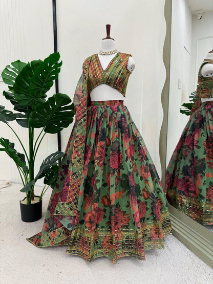 MULTI-COLOR SEQUIN THREAD WORK LEHENGA CHOLI AND DUPATTA