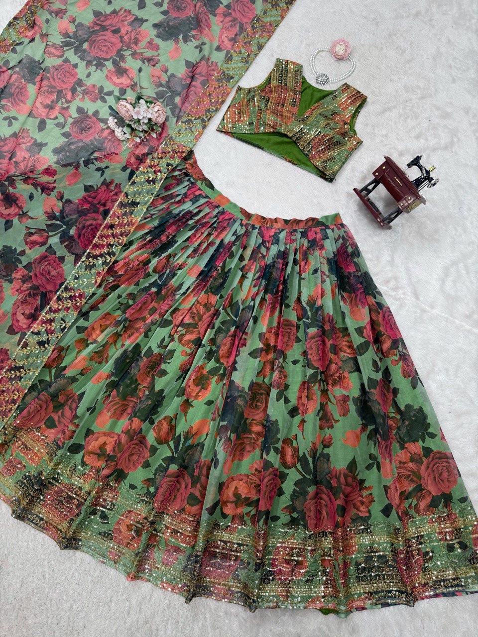 MULTI-COLOR SEQUIN THREAD WORK LEHENGA CHOLI AND DUPATTA