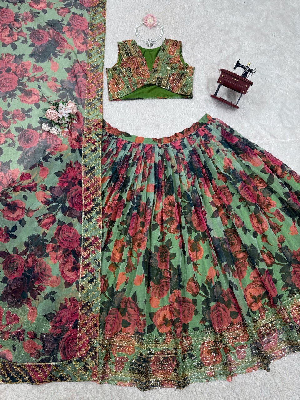 MULTI-COLOR SEQUIN THREAD WORK LEHENGA CHOLI AND DUPATTA