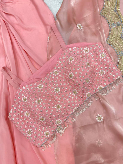 Sequence Embroidery And Silver Moti Lace With CrapeFrench