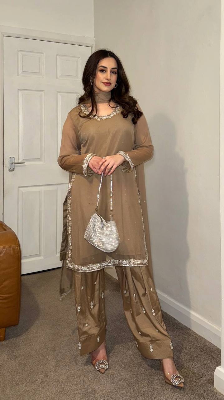 Gray Color Embroidery Work Georgette Top