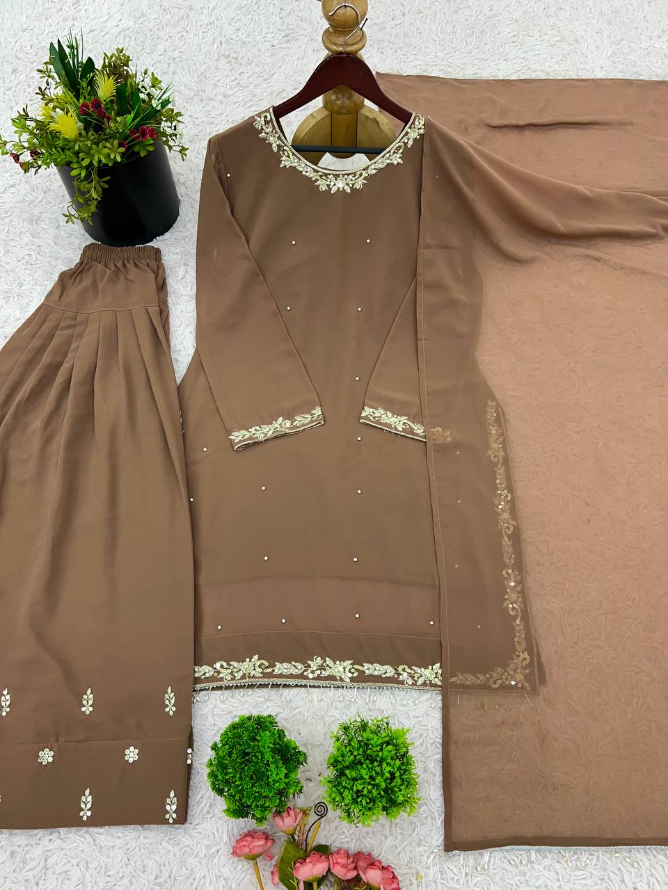 Gray Color Embroidery Work Georgette Top